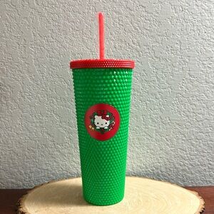 New Hello Kitty 24 ounce tumbler with straw, Christmas green and red